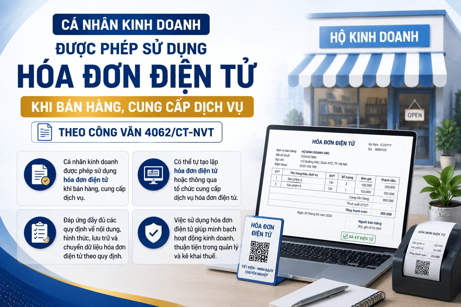 Cá nhân kinh doanh được phép sử dụng hóa đơn điện tử khi bán hàng cung cấp dịch vụ theo Công văn 4062/CT-NVT ra sao?