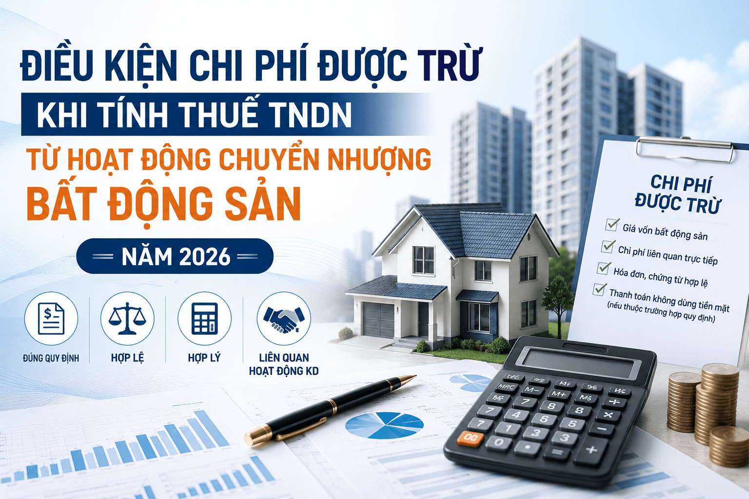 Điều kiện chi phí được trừ khi tính thuế TNDN 2026 từ hoạt động chuyển nhượng bất động sản